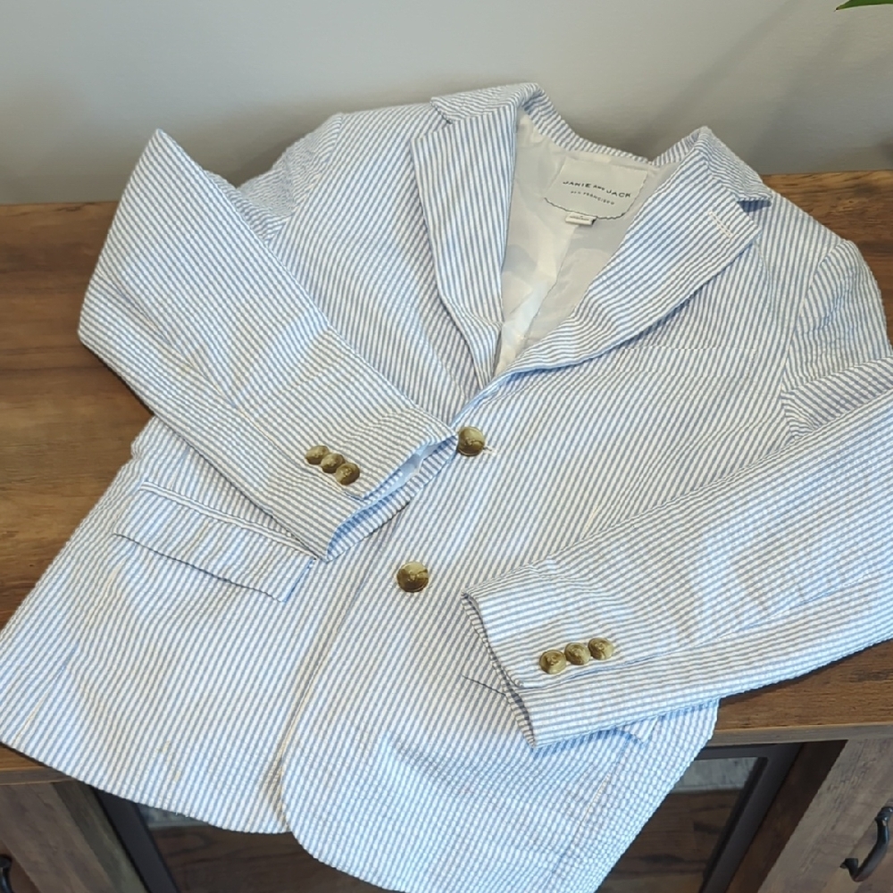 Blue and White Striped Blazer